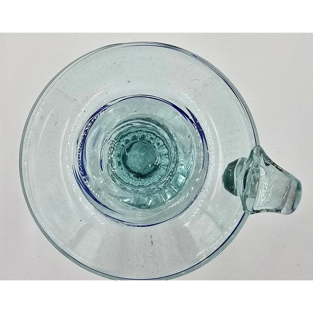 Vintage Rare Vetreria Etrusca Green Glass Chamberstick Taper Holder Blue Rim‎